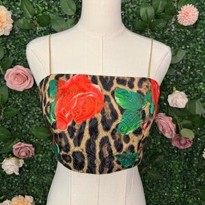Leopard and Floral Print Crop Top